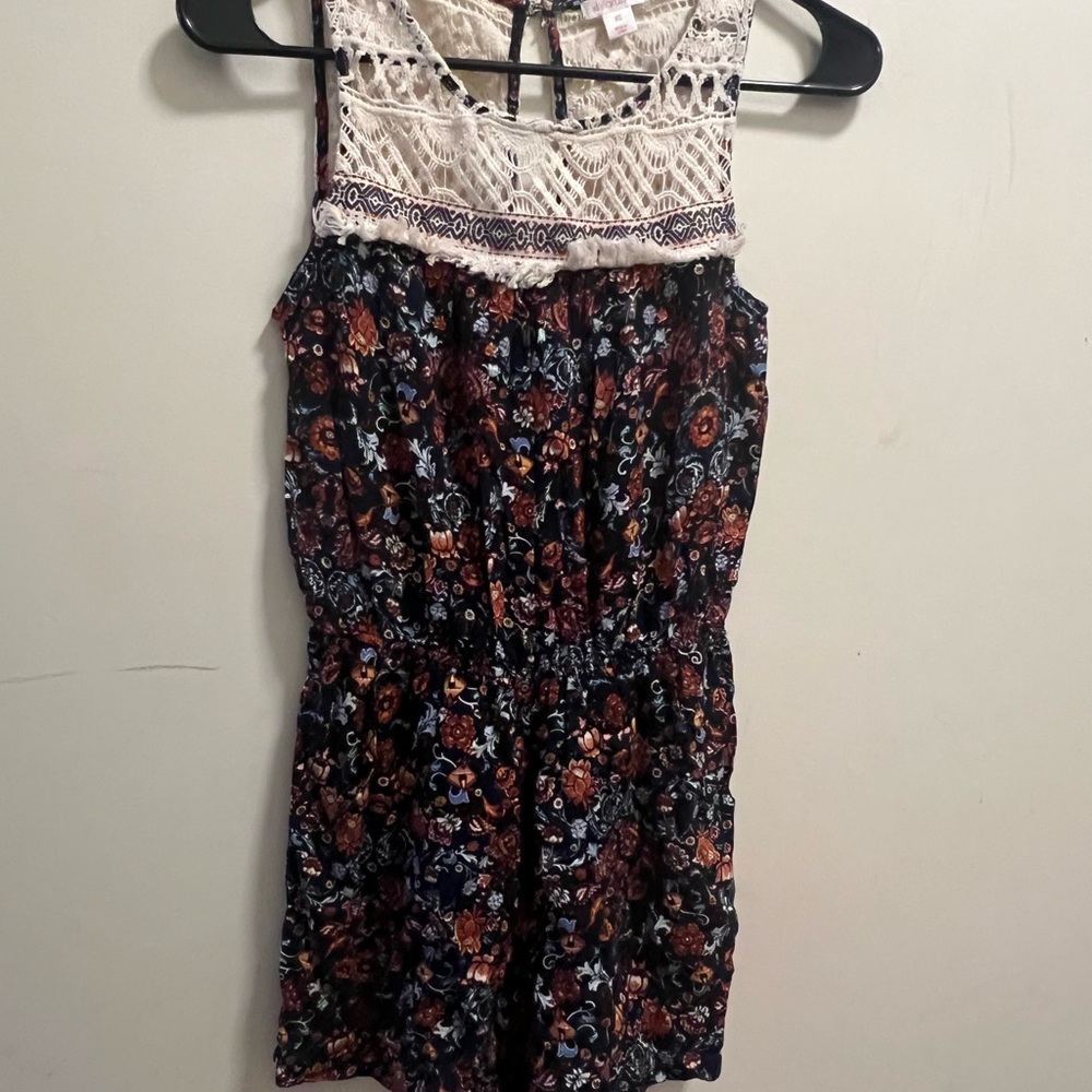 Floral Sleeveless Romper with Lace Detail